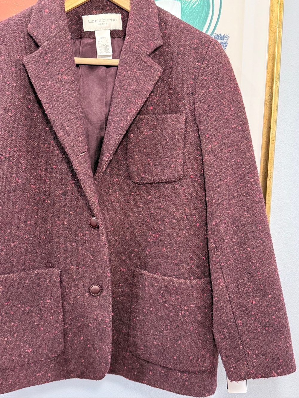 Liz Claiborne Tweed Wool Jacket Plum Maroon - Picture 4 of 10